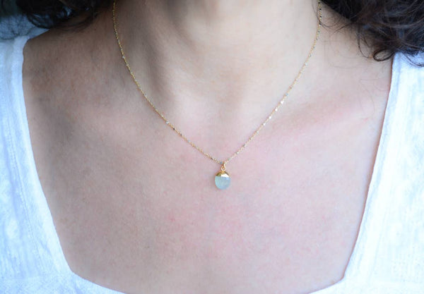 2 Tone Silver Necklace With Aqua Chalcedony Pendant