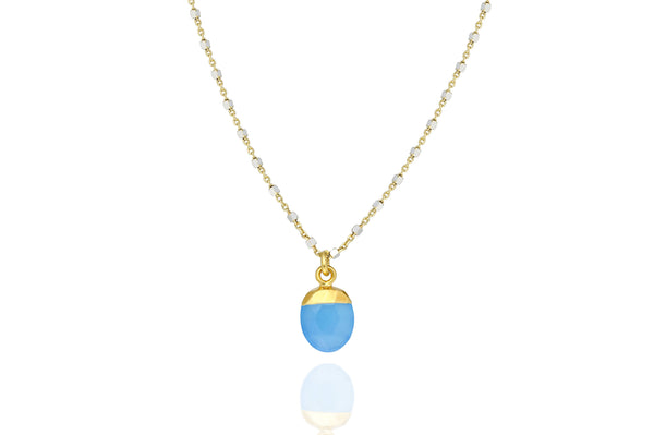 2 Tone Silver Necklace With Blue Chalcedony Pendant