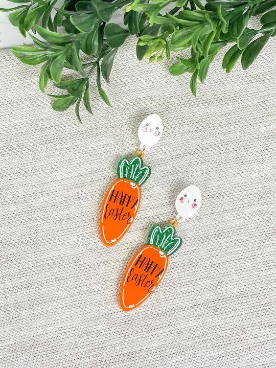'Happy Easter' Carrot Dangle Earrings