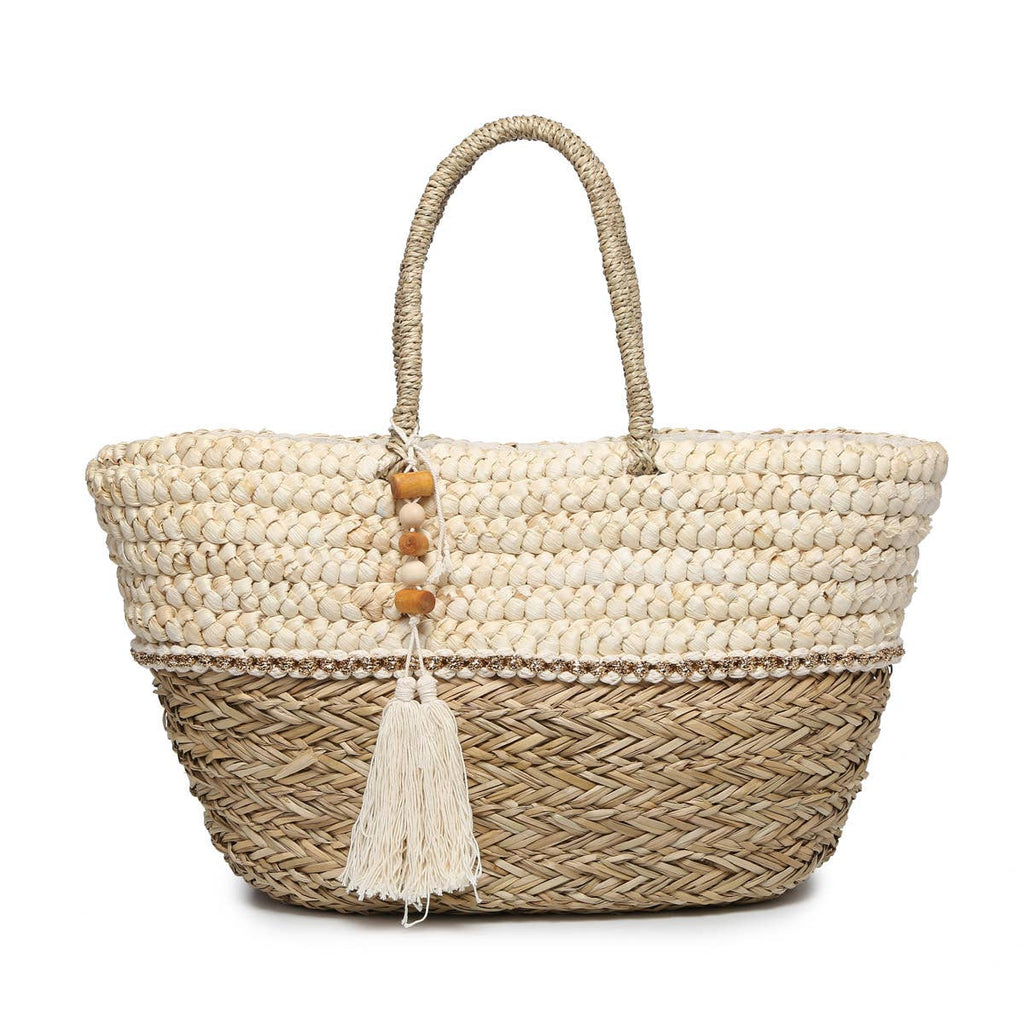 Lila Seagrass Two-Tone Tote w/ Wood Trim - Thumbnail 2