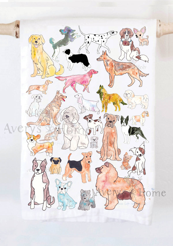 Adorable Dogs with 25+ Breeds Kitchen Tea Towel