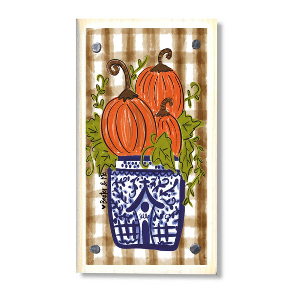 Blue Willow Pumpkin Stack Happy Block