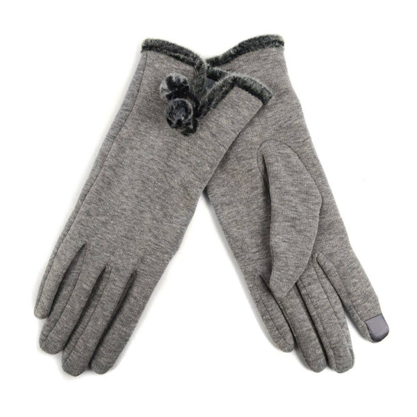 Women's Stylish Touch Screen Gloves with Fur Trim & Fleece: Silver / Small / Medium