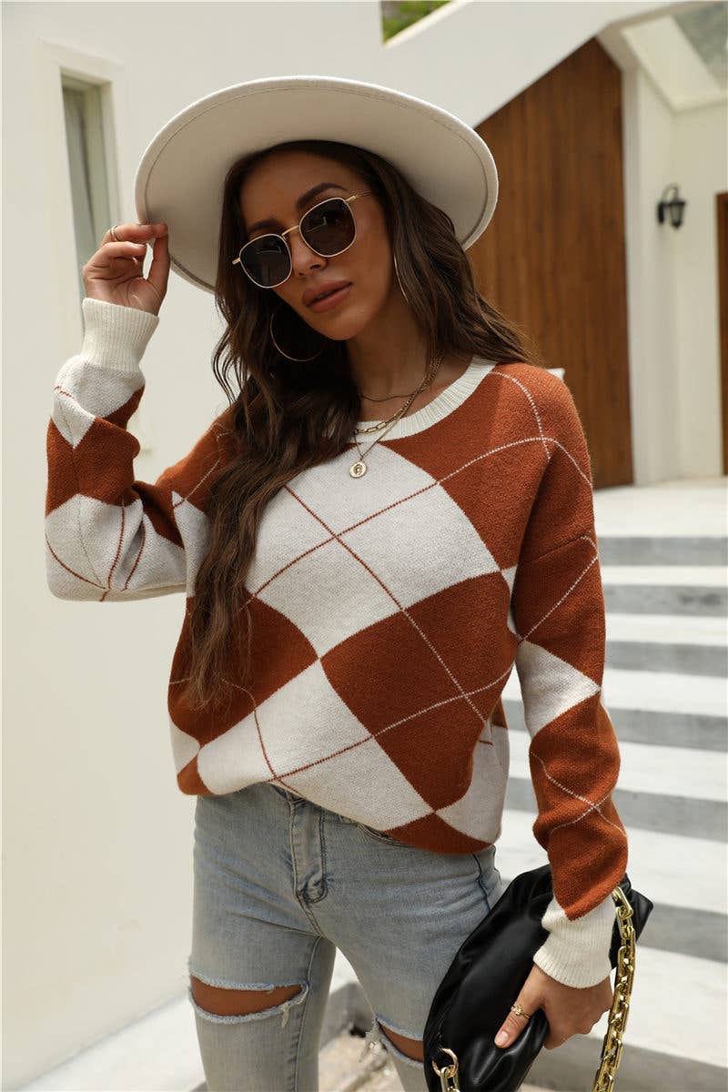 Argyle Print Pullover Sweater