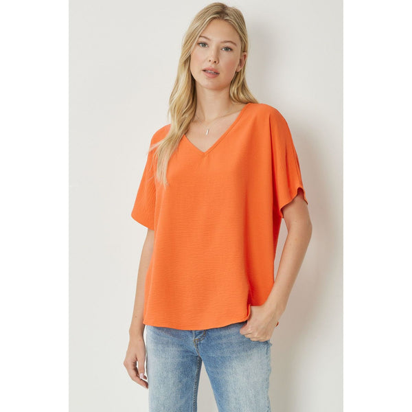 Orange Short Sleeve V-Neck Top