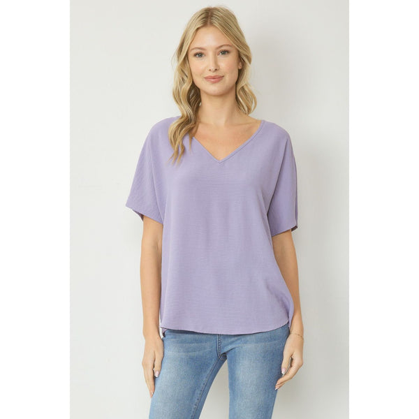 Short Sleeve Lavender V-Neck Top