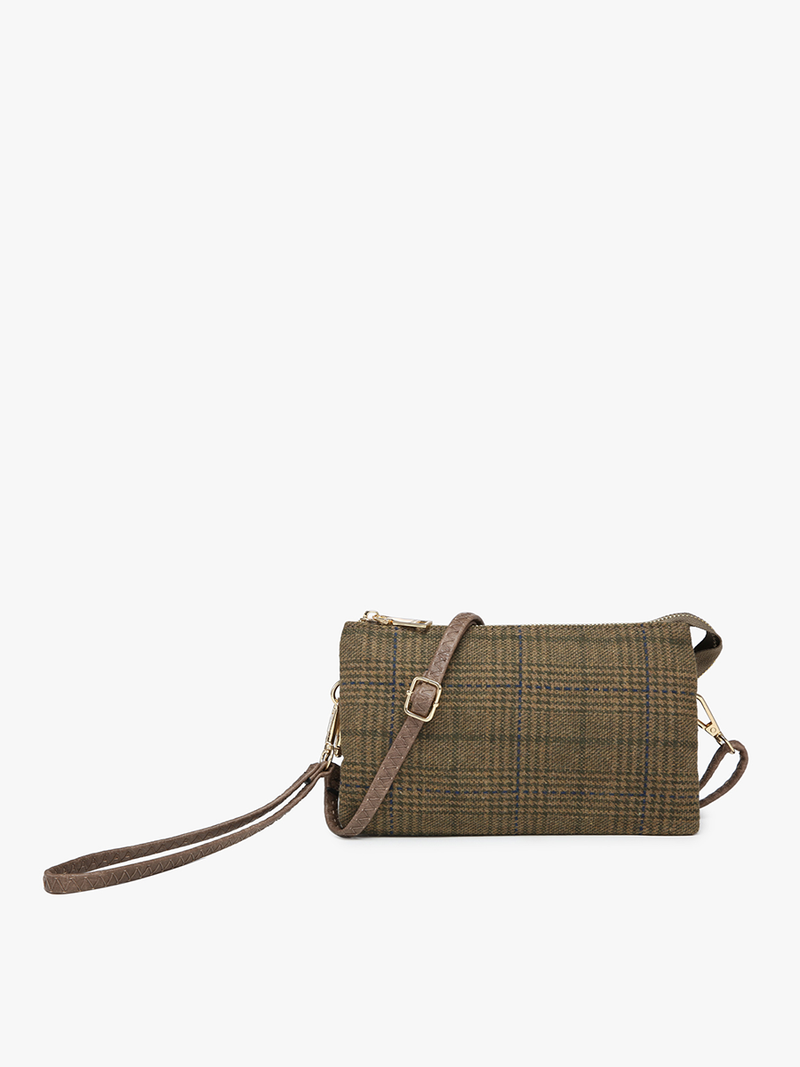 Brown/Green Plaid Riley 3 Compartment Crossbody/Wristlet