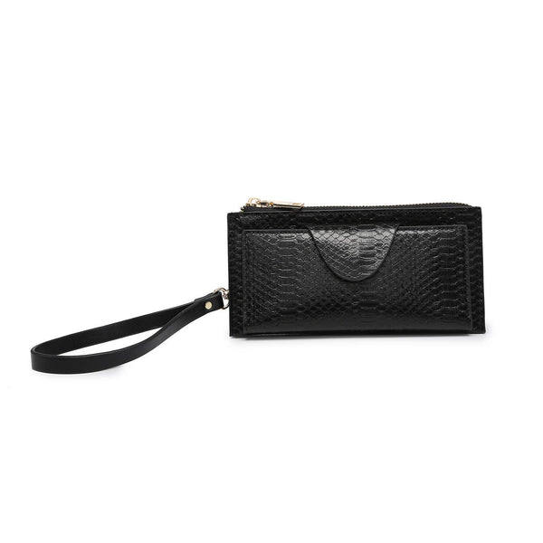 Black Kyla Snake RFID Wallet w/ Snap Closure and Zip Change Pocket