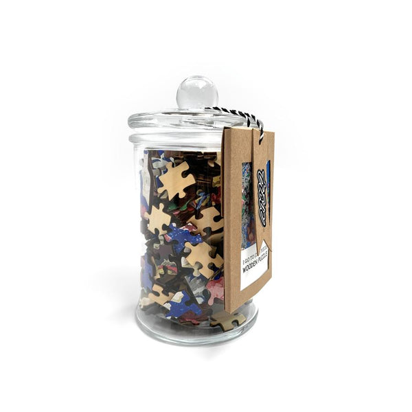 Floral Table Cover Wooden Puzzle in a Glass Jar