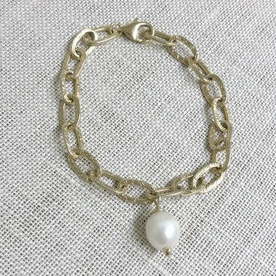 Gold Plated Chain Link with Pearl Drop