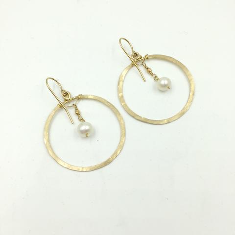 Gold Filled Hoops with Pearl Drop