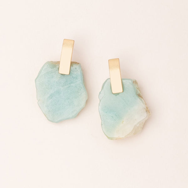 Amazonite/Gold Stone Slice Earrings