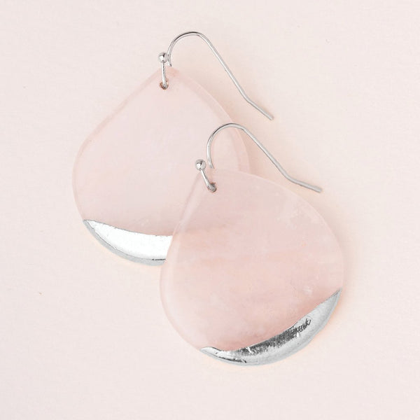 Rose Quartz/Silver Stone Dipped Teardrop Earrings