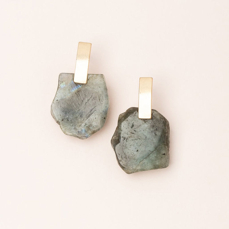 Labradorite/Gold Stone Slice Earrings