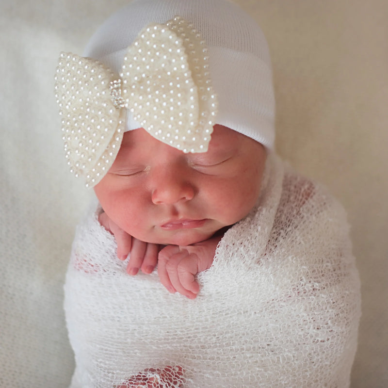 PEARL BOW Newborn Hat