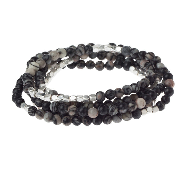 Stone Wrap Bracelet/Necklace Black Network Agate - Stone of Inner Stability