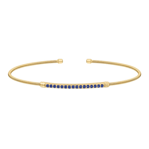 Gold Cable Cuff Bracelet with Simulated Blue Sapphire Birth Gems - September
