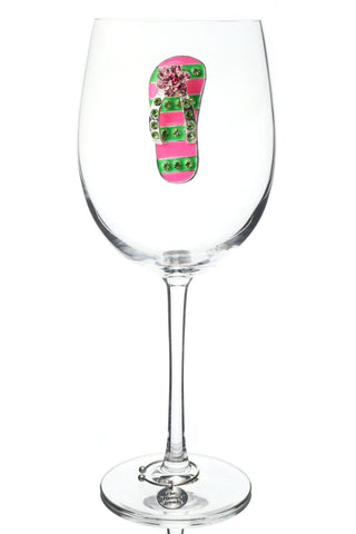 Pink and Green Striped Flip Flop Stemmed Wine Glass - Thumbnail 2